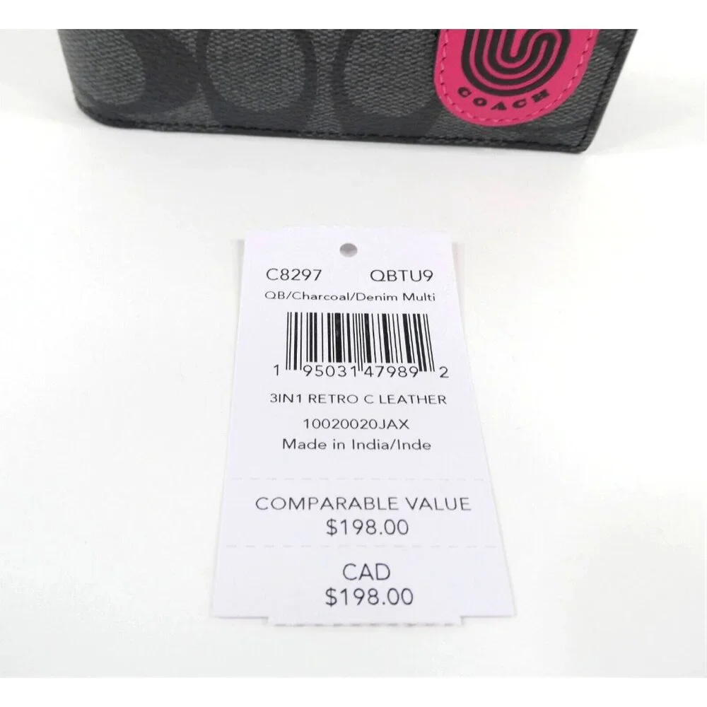 Coach‎ Signature Charcoal Denim Multi Retro C 3in1 Wallet NWT C8297